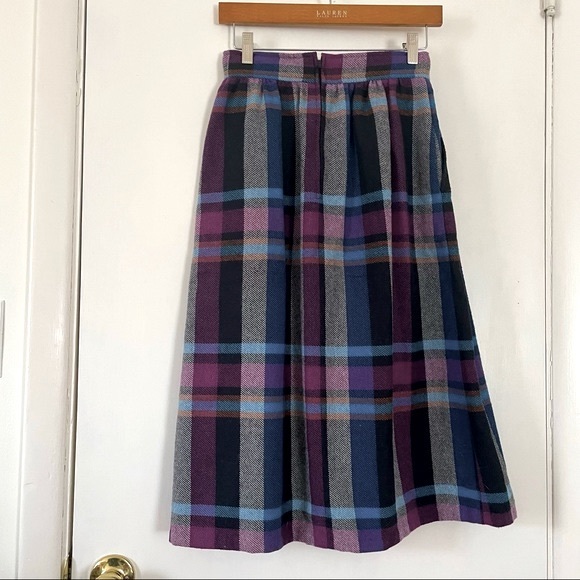 Vintage Clyde Wool-blend Plaid Pleated Midi Skirt - Picture 8 of 13